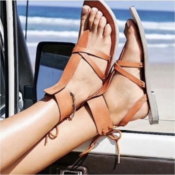 Free People Women Day Wrap Sandal Brown Size Euro 39.5 US 9 - Picture 2 of 4